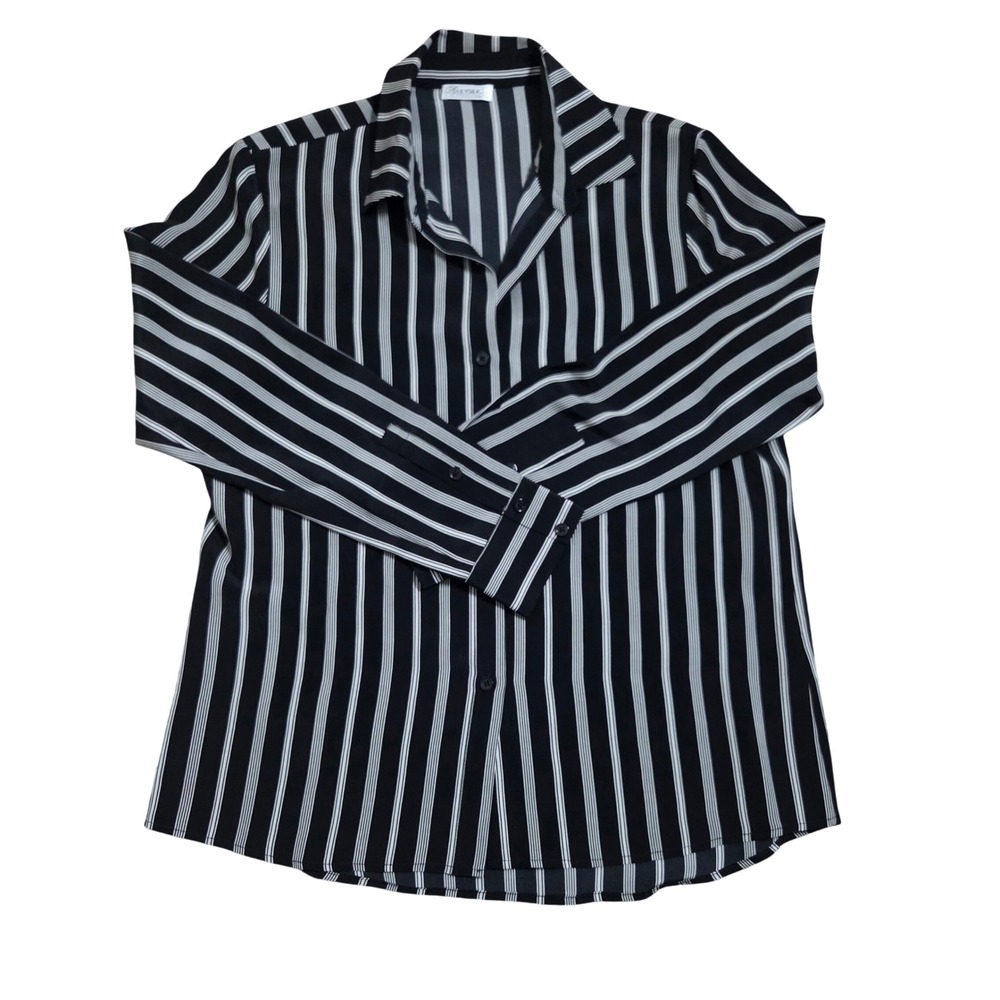LilySilk Womens Black and White Striped 100% Mulberry Silk Button Down Blouse M - Picture 5 of 10